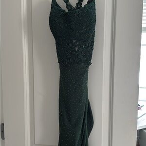 Embellished Dark Green Beaded Evening Gown